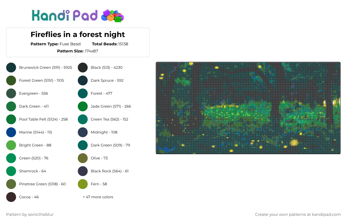 Fireflies in a forest night - Fuse Bead Pattern by sonictheblur on Kandi Pad - black,gray,gold,green