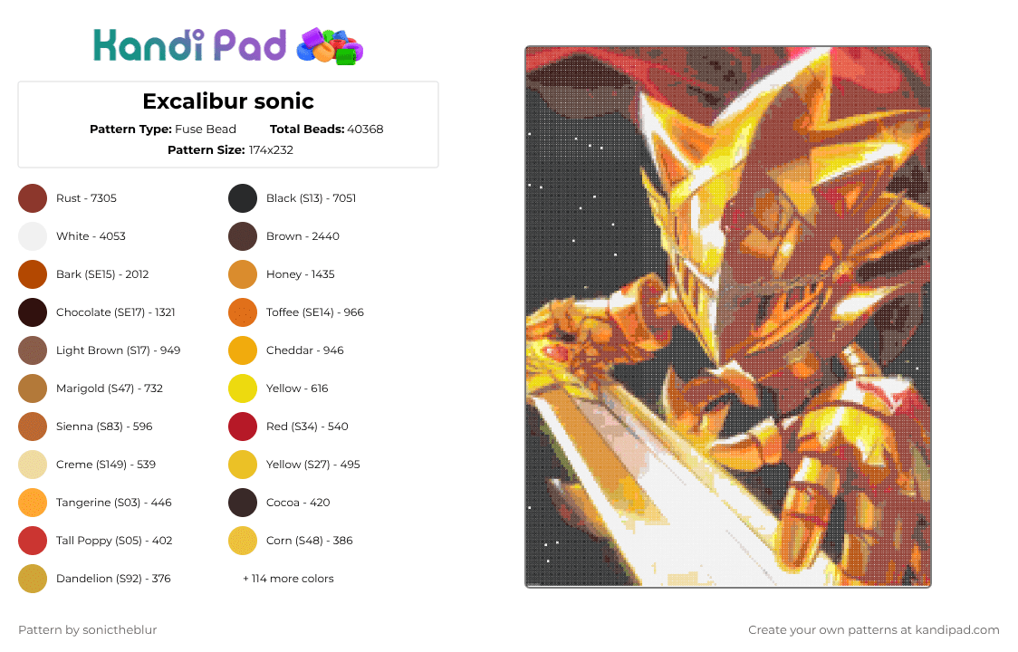 Excalibur sonic - Fuse Bead Pattern by sonictheblur on Kandi Pad - 