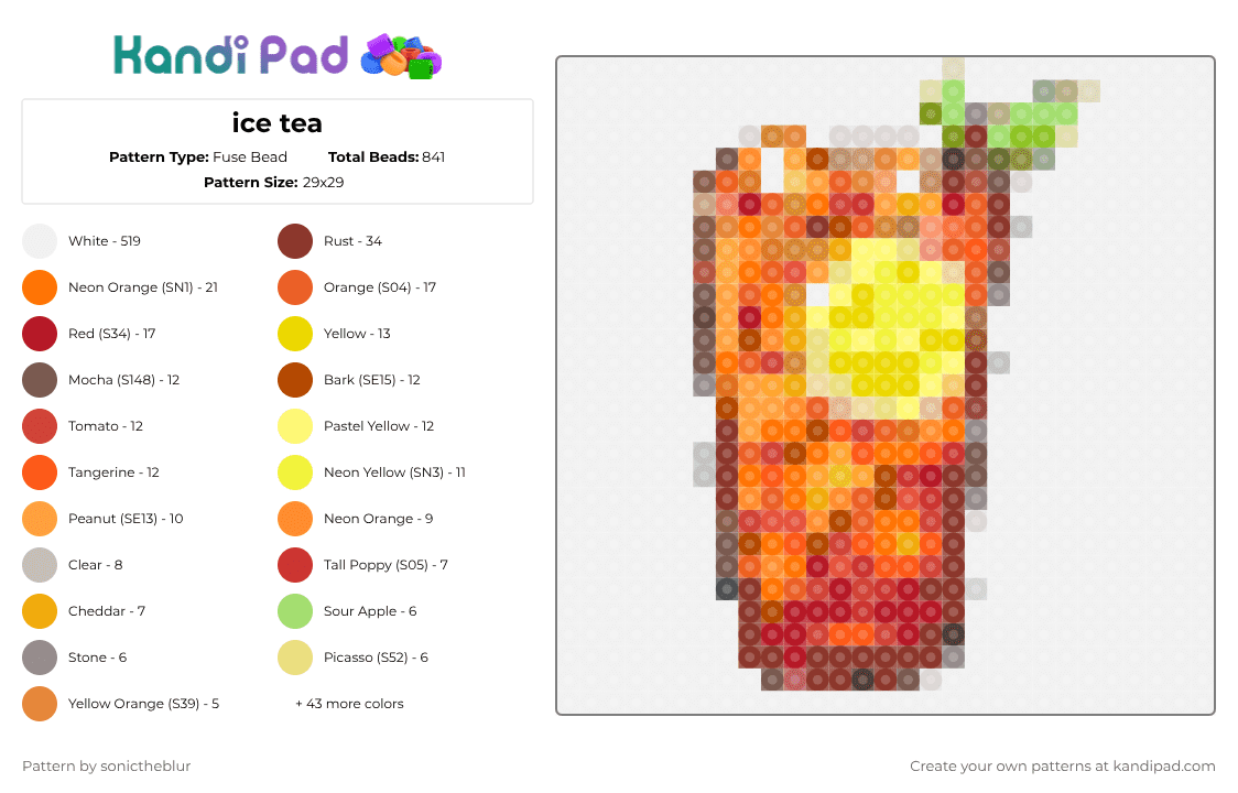 ice tea - Fuse Bead Pattern by sonictheblur on Kandi Pad - white,yellow,orange,red