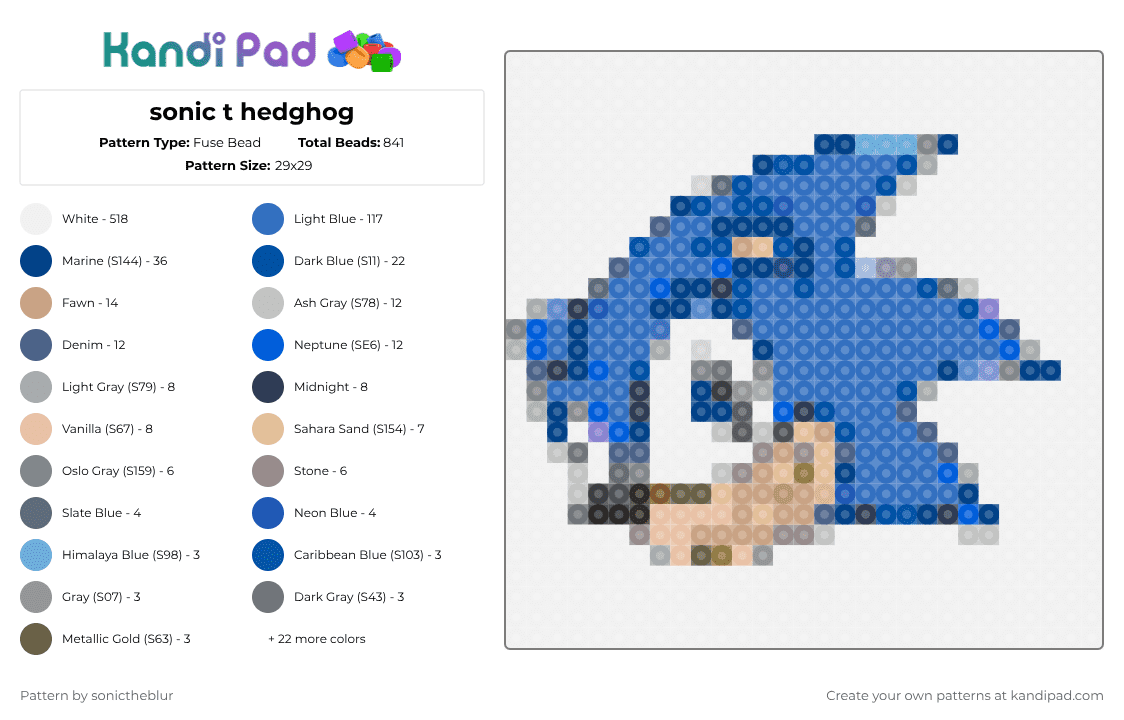 sonic t hedghog - Fuse Bead Pattern by sonictheblur on Kandi Pad - white,blue,gray,beige