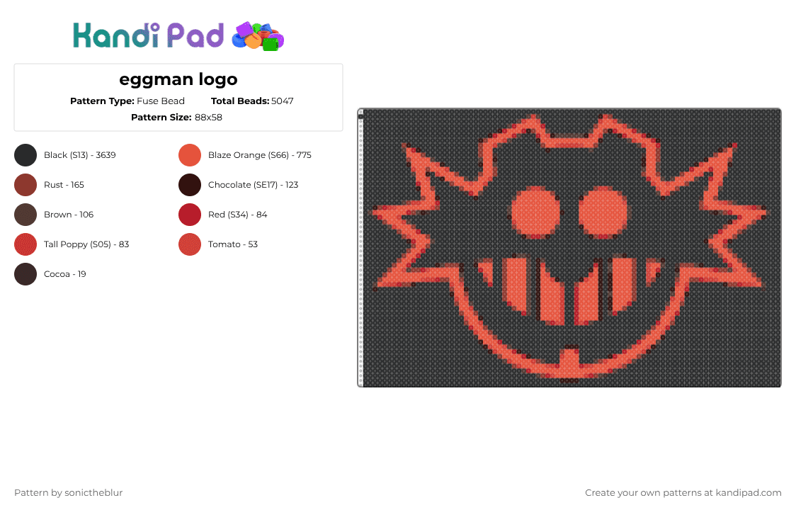 eggman logo - Fuse Bead Pattern by sonictheblur on Kandi Pad - black,red