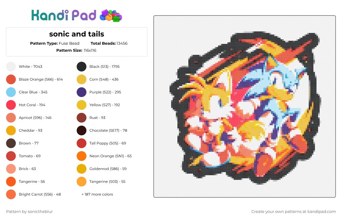 sonic and tails - Fuse Bead Pattern by sonictheblur on Kandi Pad - 