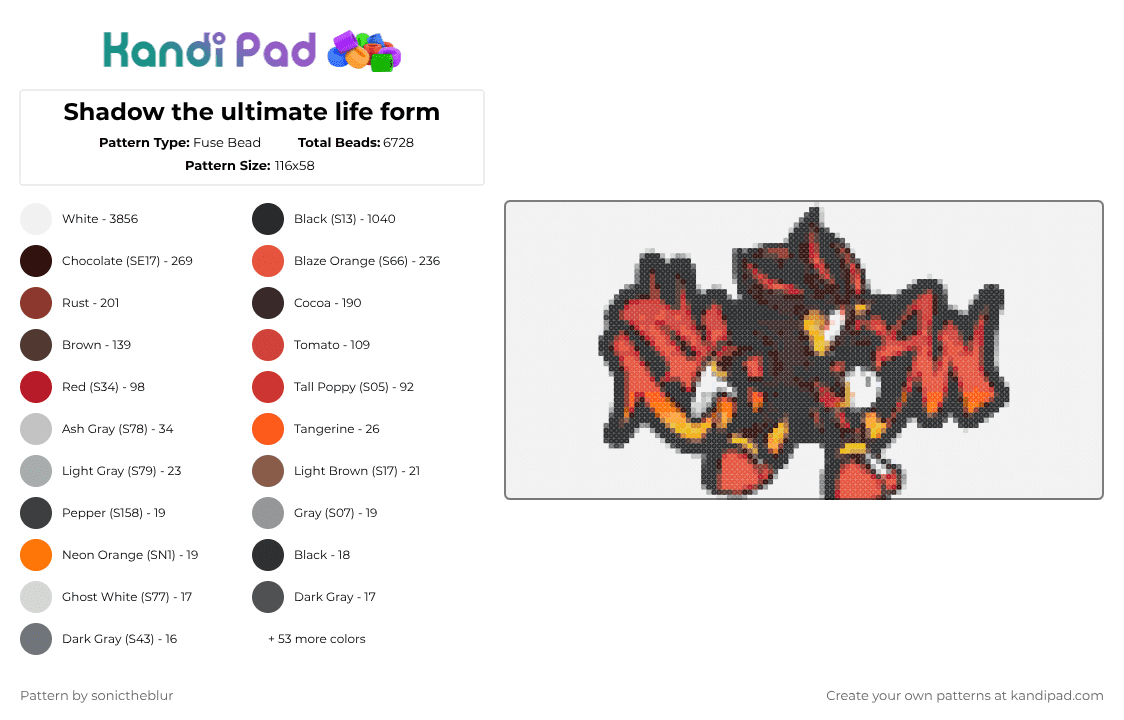 Shadow the ultimate life form - Fuse Bead Pattern by sonictheblur on Kandi Pad - white,brown,red