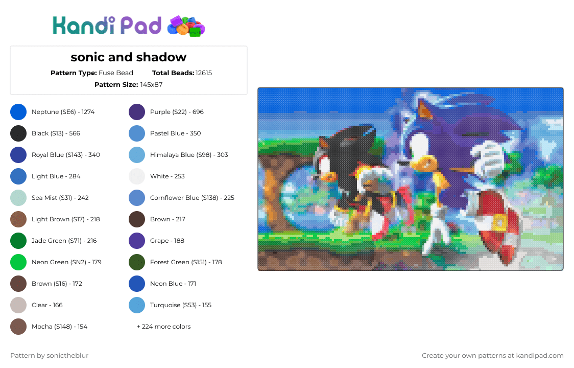 sonic and shadow - Fuse Bead Pattern by sonictheblur on Kandi Pad - blue,light blue,tan,teal,colorful