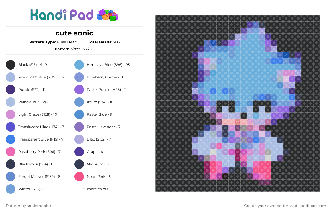 cute sonic - Fuse Bead Pattern by sonictheblur on Kandi Pad - 