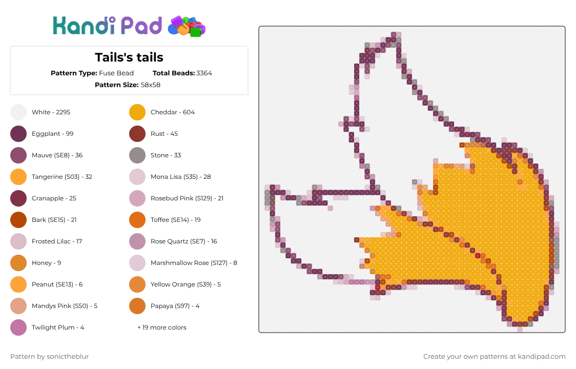 Tails\'s tails - Fuse Bead Pattern by sonictheblur on Kandi Pad - white,pink,orange