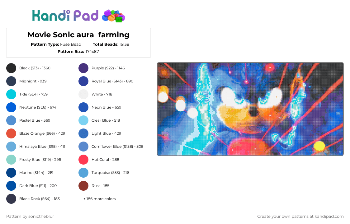 Movie Sonic aura  farming - Fuse Bead Pattern by sonictheblur on Kandi Pad - 