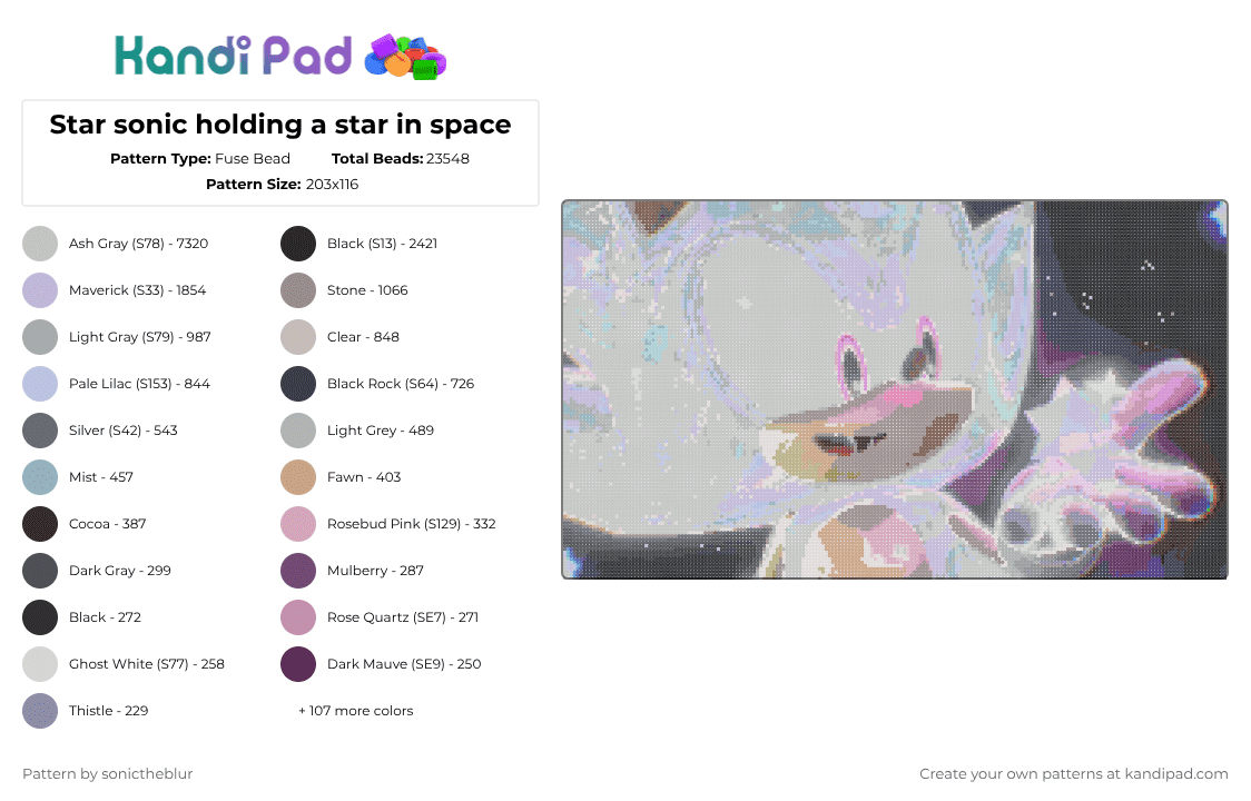 Star sonic holding a star in space - Fuse Bead Pattern by sonictheblur on Kandi Pad - gray,beige,pink