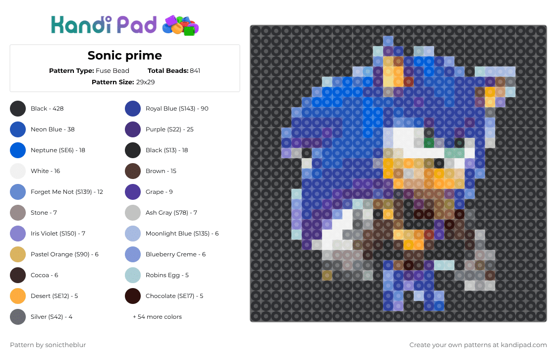 Sonic prime - Fuse Bead Pattern by sonictheblur on Kandi Pad - 