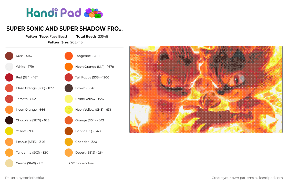 SUPER SONIC AND SUPER SHADOW FROM THE MOVIE!!!!!!!!!! - Fuse Bead Pattern by sonictheblur on Kandi Pad - orange,yellow,red