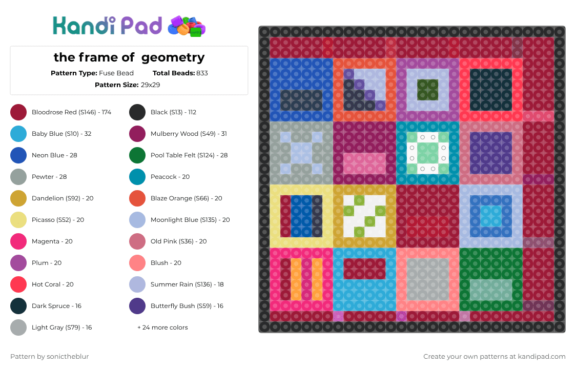 the frame of  geometry - Fuse Bead Pattern by sonictheblur on Kandi Pad - blue,pink,red,light blue
