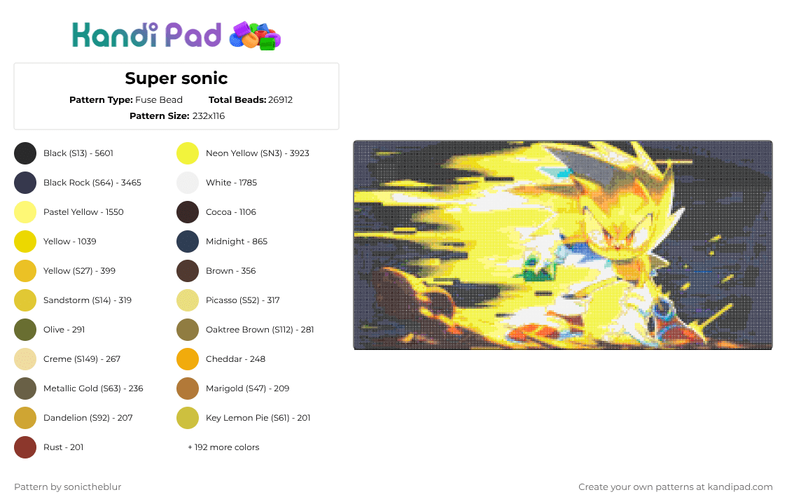 Super sonic - Fuse Bead Pattern by sonictheblur on Kandi Pad - purple,yellow,brown,orange