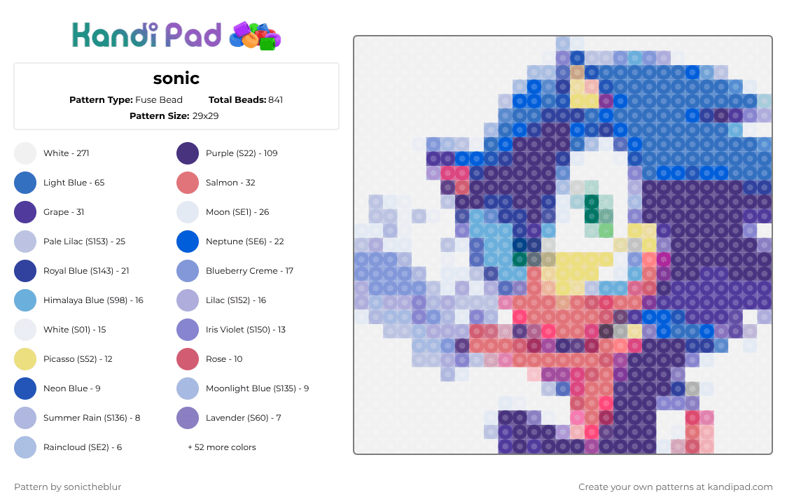 sonic - Fuse Bead Pattern by sonictheblur on Kandi Pad - 