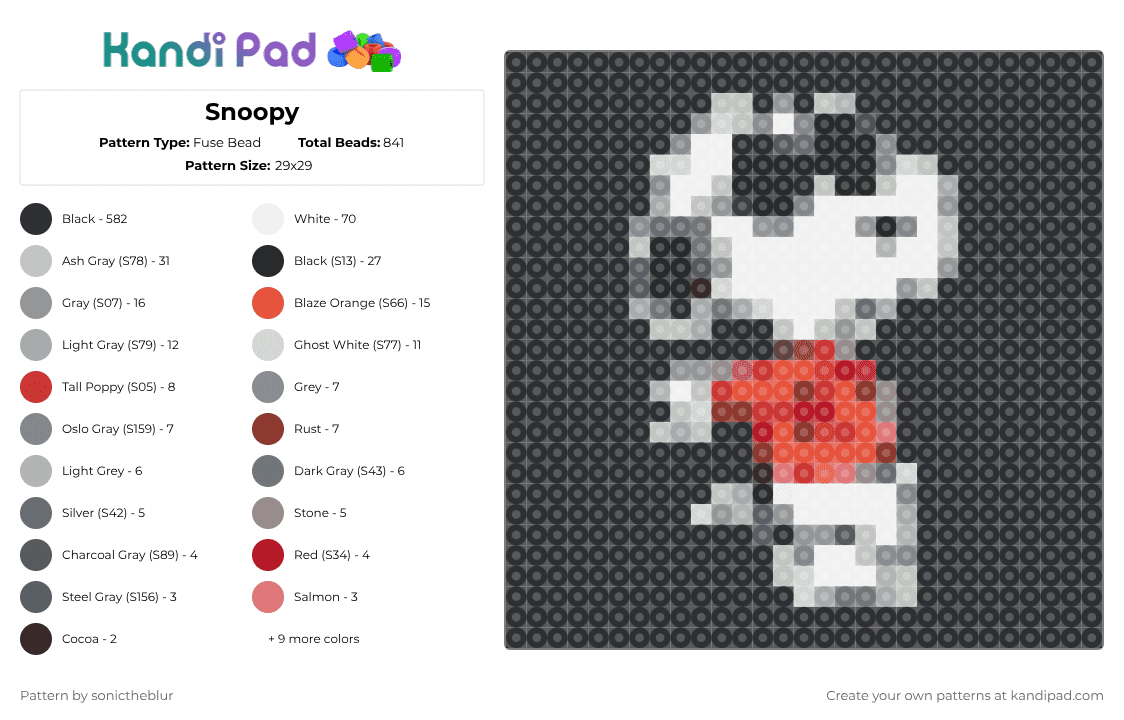 Snoopy - Fuse Bead Pattern by sonictheblur on Kandi Pad - 