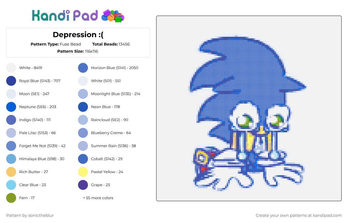 Depression :( - Fuse Bead Pattern by sonictheblur on Kandi Pad - white,light blue,blue,purple