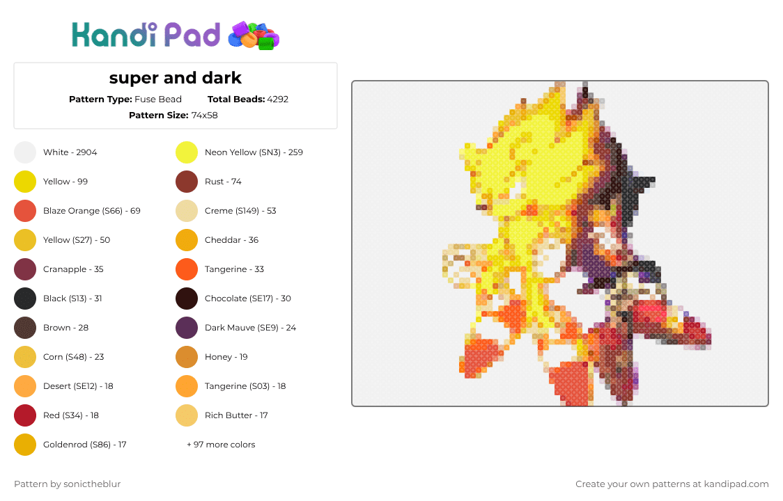 super and dark - Fuse Bead Pattern by sonictheblur on Kandi Pad - white,orange,yellow,brown,colorful