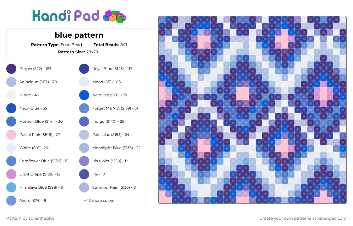 blue pattern - Fuse Bead Pattern by sonictheblur on Kandi Pad - blue,purple