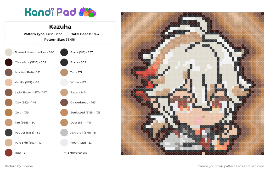 Kazuha - Fuse Bead Pattern by lumine on Kandi Pad - tan,beige,genshin impact,genshin,kazuha,inazuma,anemo,kaedehara,short,samurai