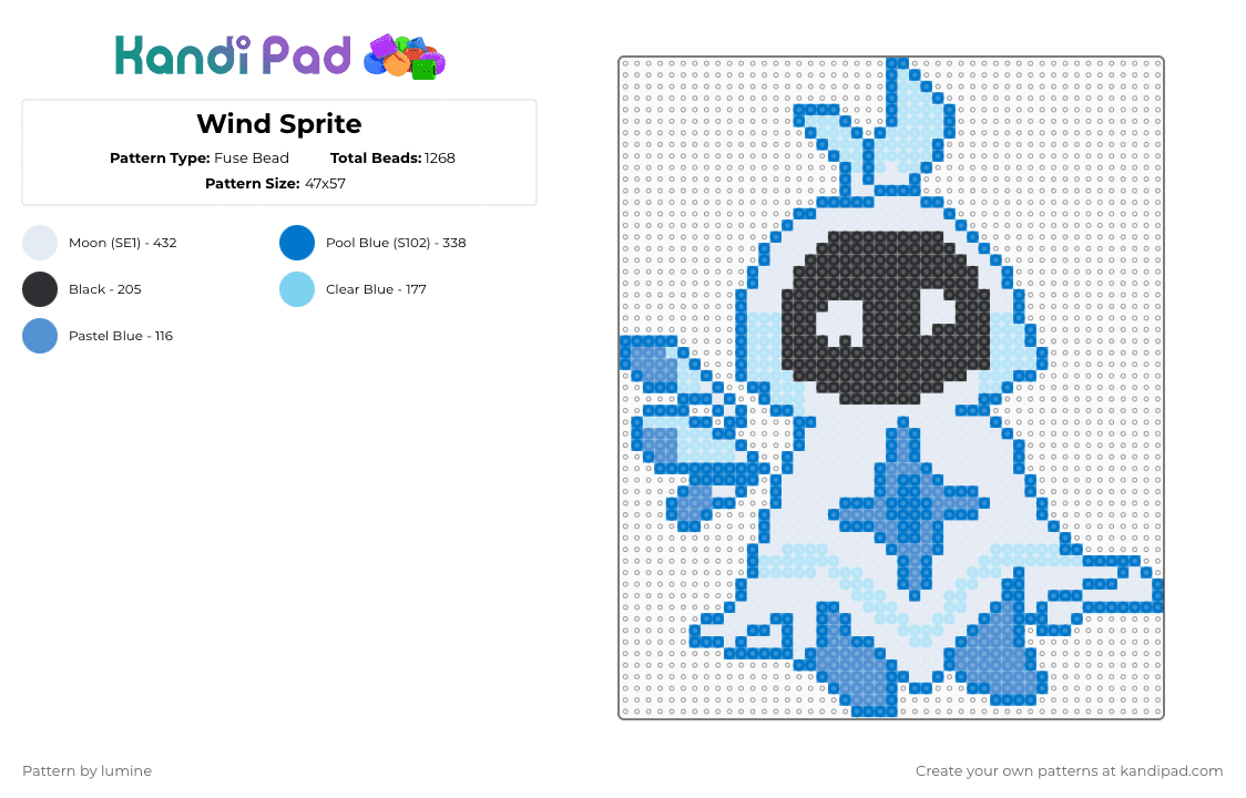 Wind Sprite - Fuse Bead Pattern by lumine on Kandi Pad - blue,light blue,wind,wind sprite,genshin,venti