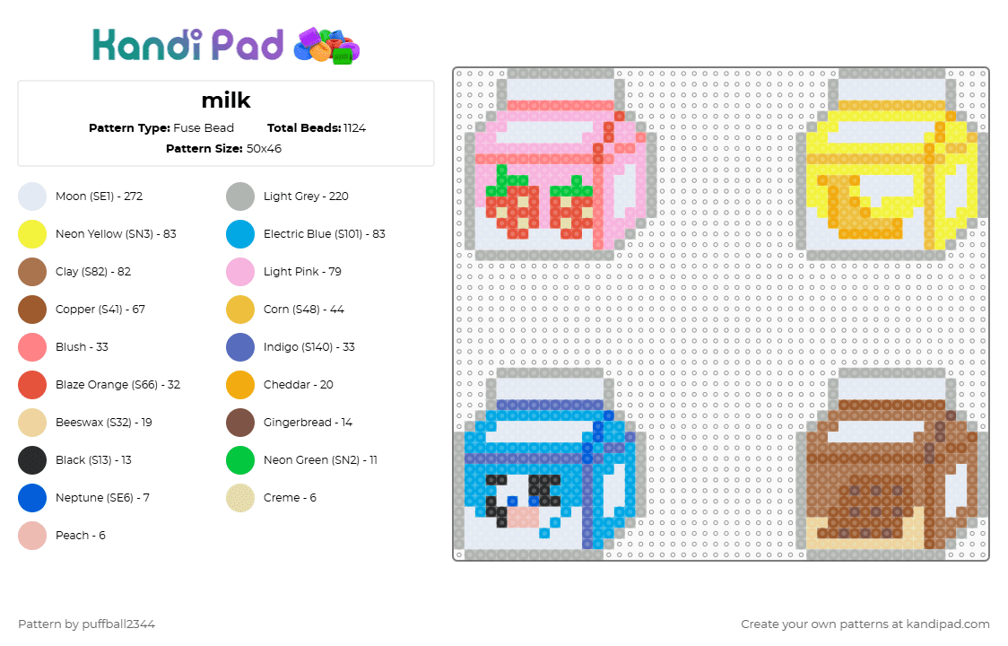 milk - Fuse Bead Pattern by puffball2344 on Kandi Pad - beige,yellow,light blue,tan