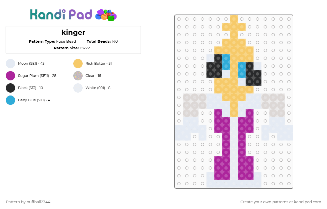 kinger - Fuse Bead Pattern by puffball2344 on Kandi Pad - yellow,pink