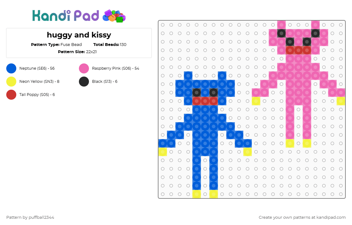 huggy and kissy - Fuse Bead Pattern by puffball2344 on Kandi Pad - blue,pink