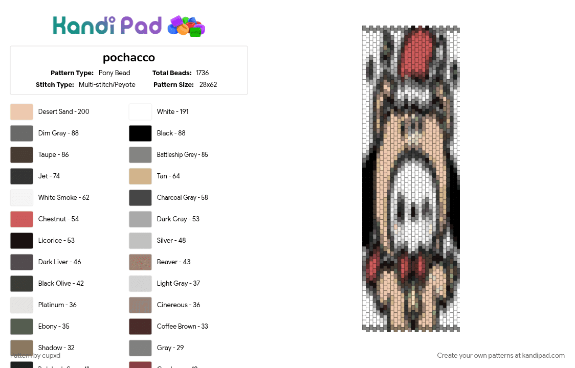 pochacco - Pony Bead Pattern by cupxd on Kandi Pad - 