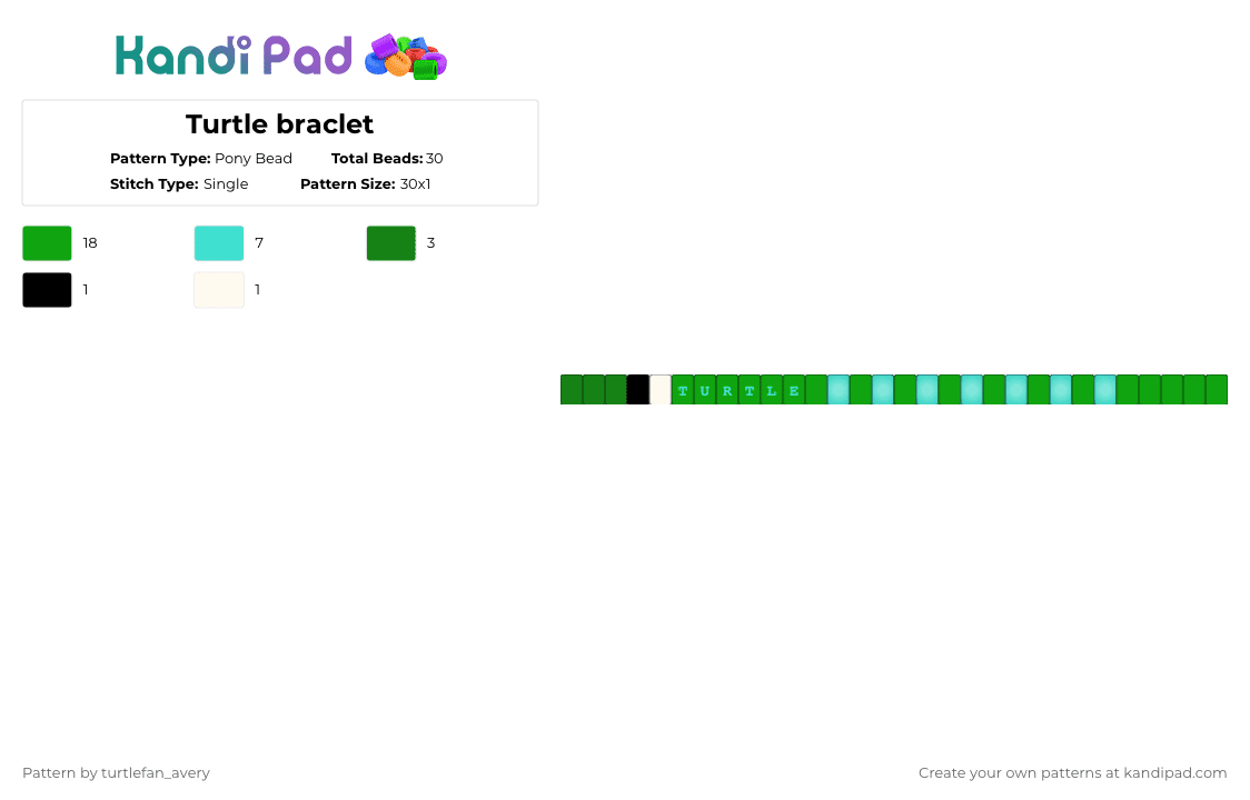 Turtle braclet - Pony Bead Pattern by turtlefan_avery on Kandi Pad - green