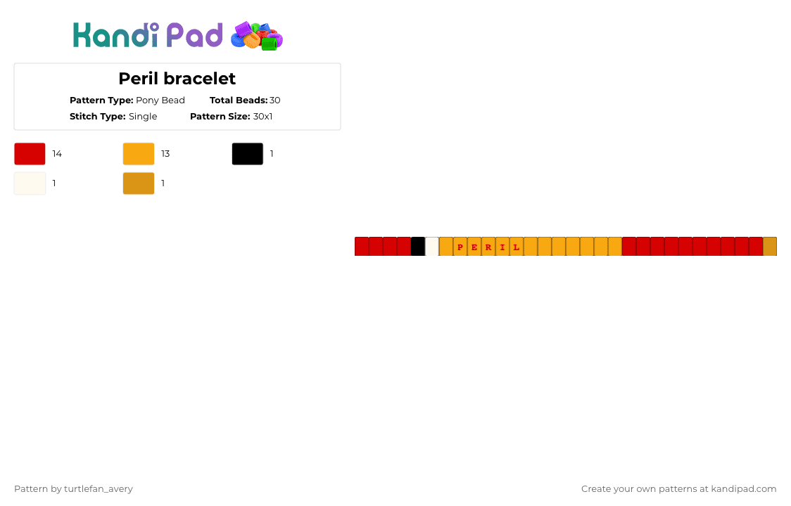 Peril bracelet - Pony Bead Pattern by turtlefan_avery on Kandi Pad - orange, red