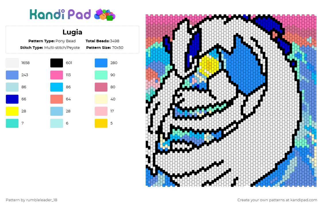 Lugia - Pony Bead Pattern by rumbleleader_18 on Kandi Pad - white,light blue,pink