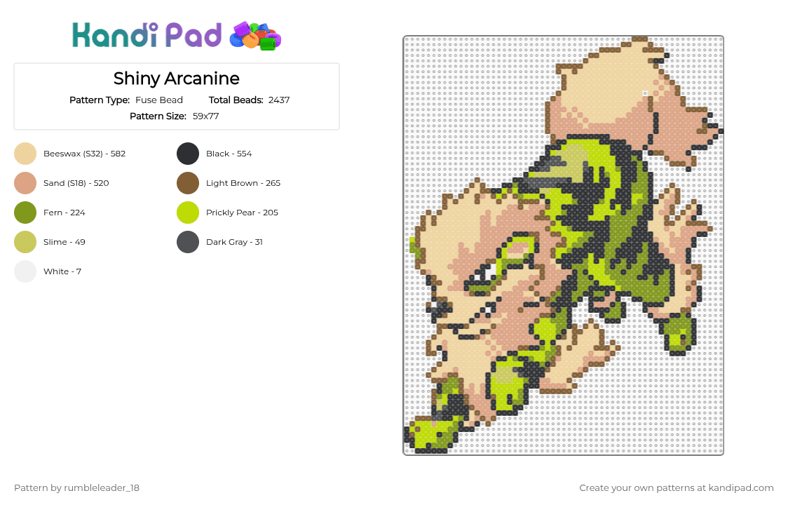 Shiny Arcanine - Fuse Bead Pattern by rumbleleader_18 on Kandi Pad - beige