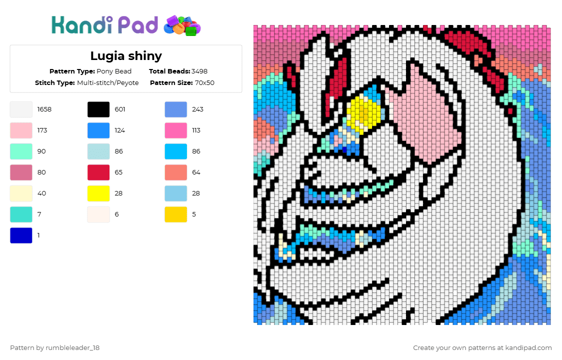 Lugia shiny - Pony Bead Pattern by rumbleleader_18 on Kandi Pad - white,pink,light blue
