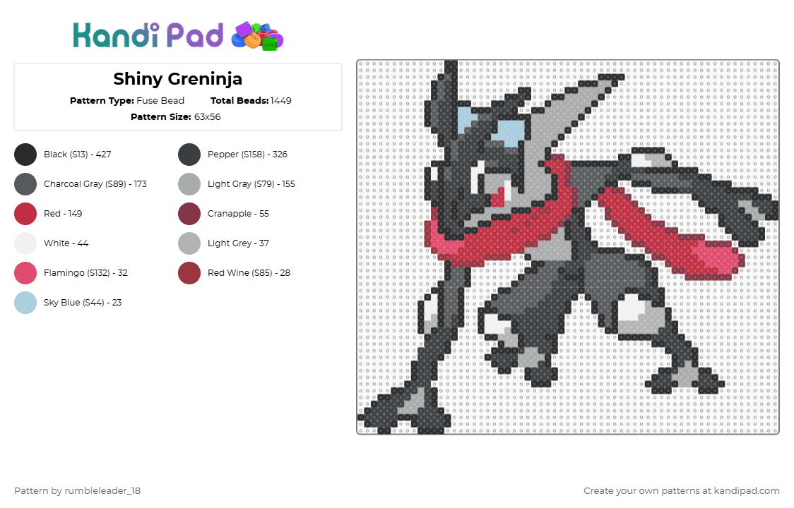 Shiny Greninja - Fuse Bead Pattern by rumbleleader_18 on Kandi Pad - black,gray,red