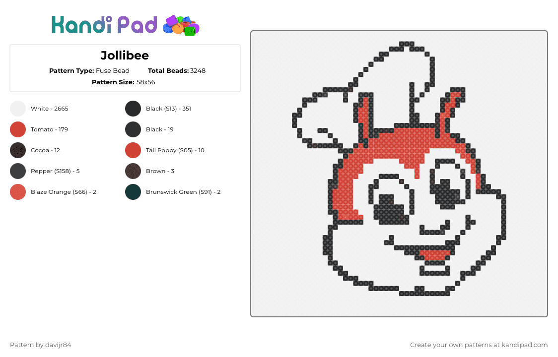 Jollibee Fuse Bead Pattern Kandi Pad Kandi Patterns Fuse Bead 
