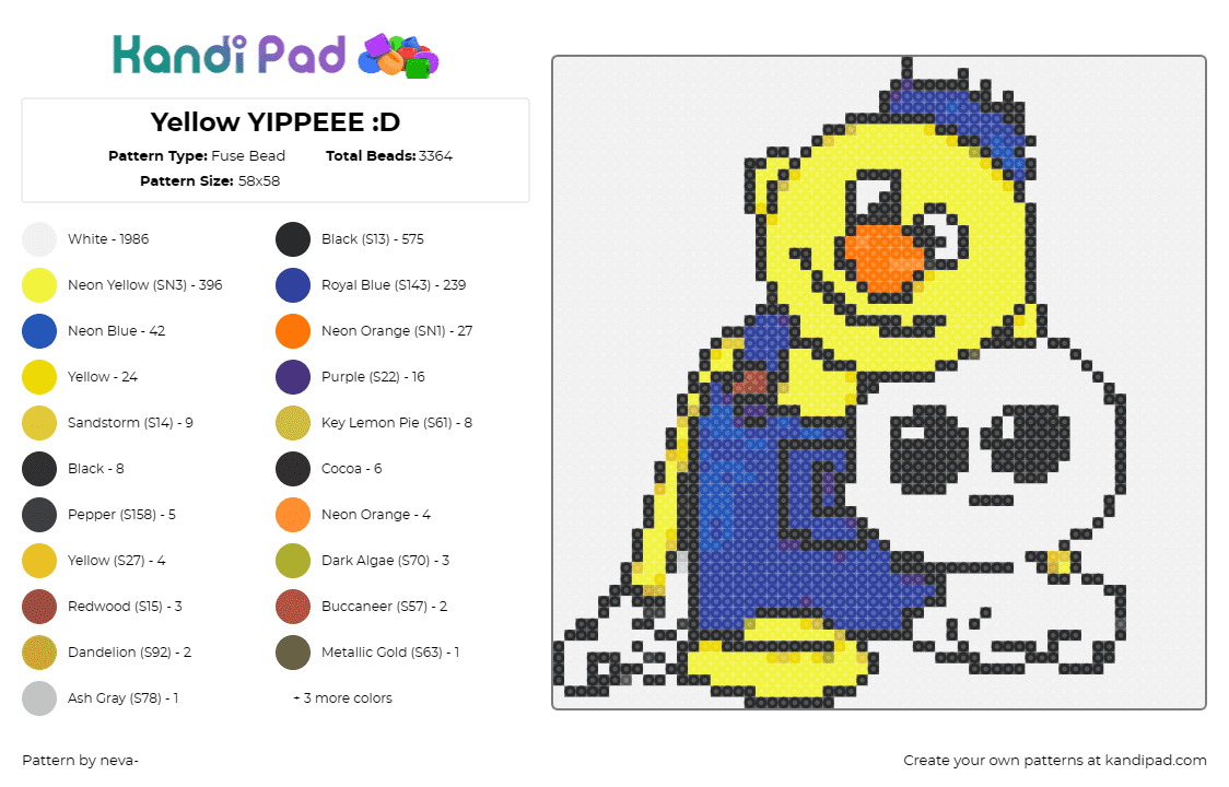 Yellow YIPPEEE :D - Fuse Bead Pattern by neva- on Kandi Pad - yellow guy,yippee,dont hug me im scared,dhmis,autism,blue,character,expression,j