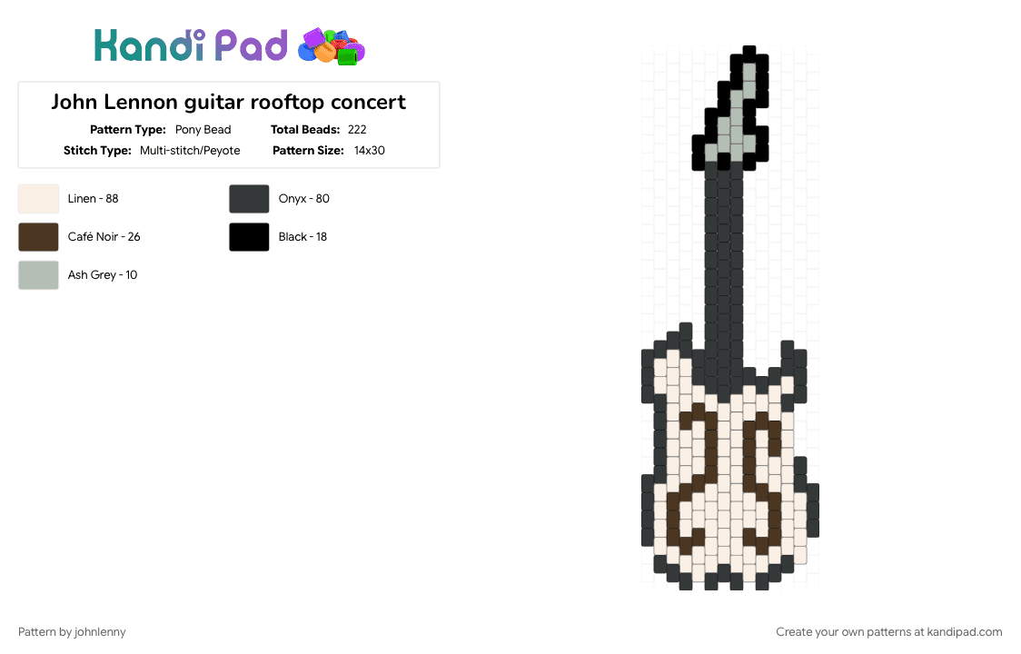 John Lennon guitar rooftop concert - Pony Bead Pattern by johnlenny on Kandi Pad - beatles, beige, brown, guitar, music, the beatles, white
