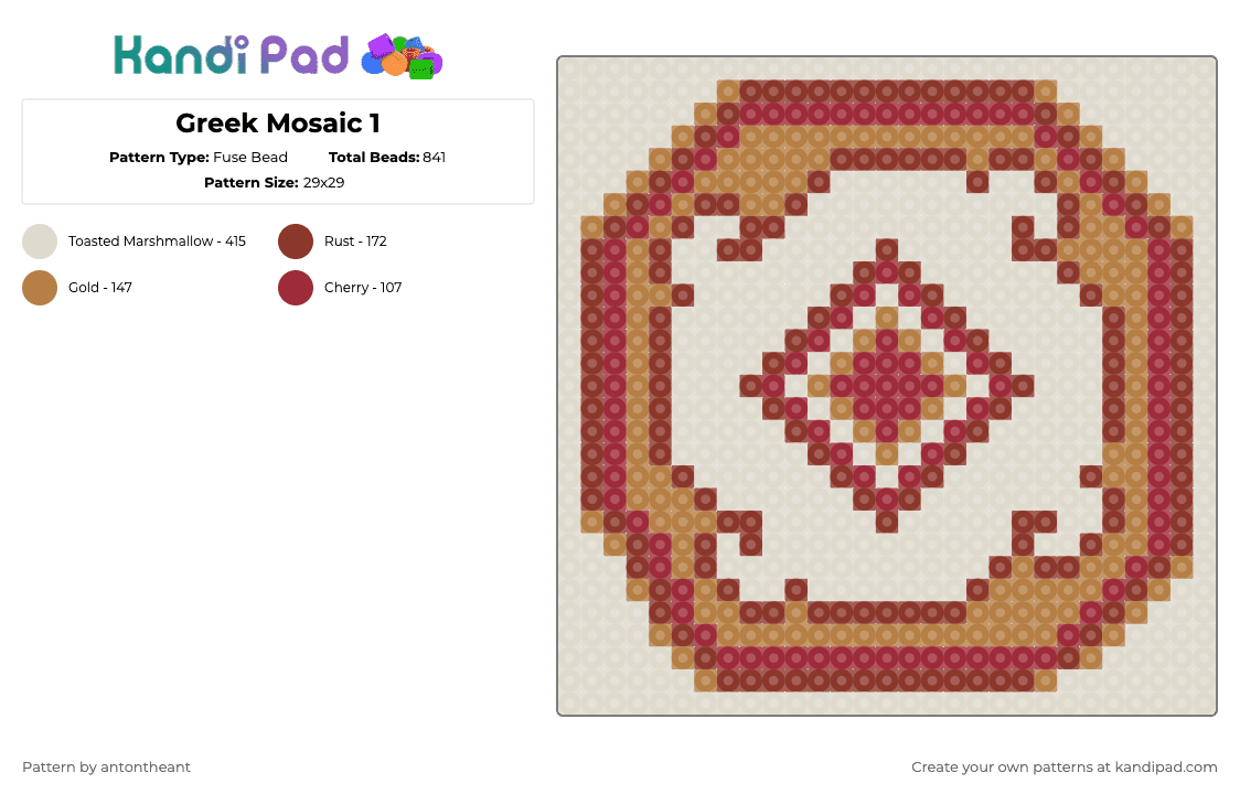 Greek Mosaic 1 - Fuse Bead Pattern by antontheant on Kandi Pad - red,beige,mosaic,greek