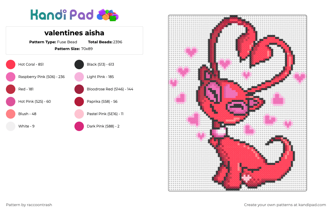 valentines aisha - Fuse Bead Pattern by raccoontrash on Kandi Pad - red,pink,valentines,neopets,aisha,love