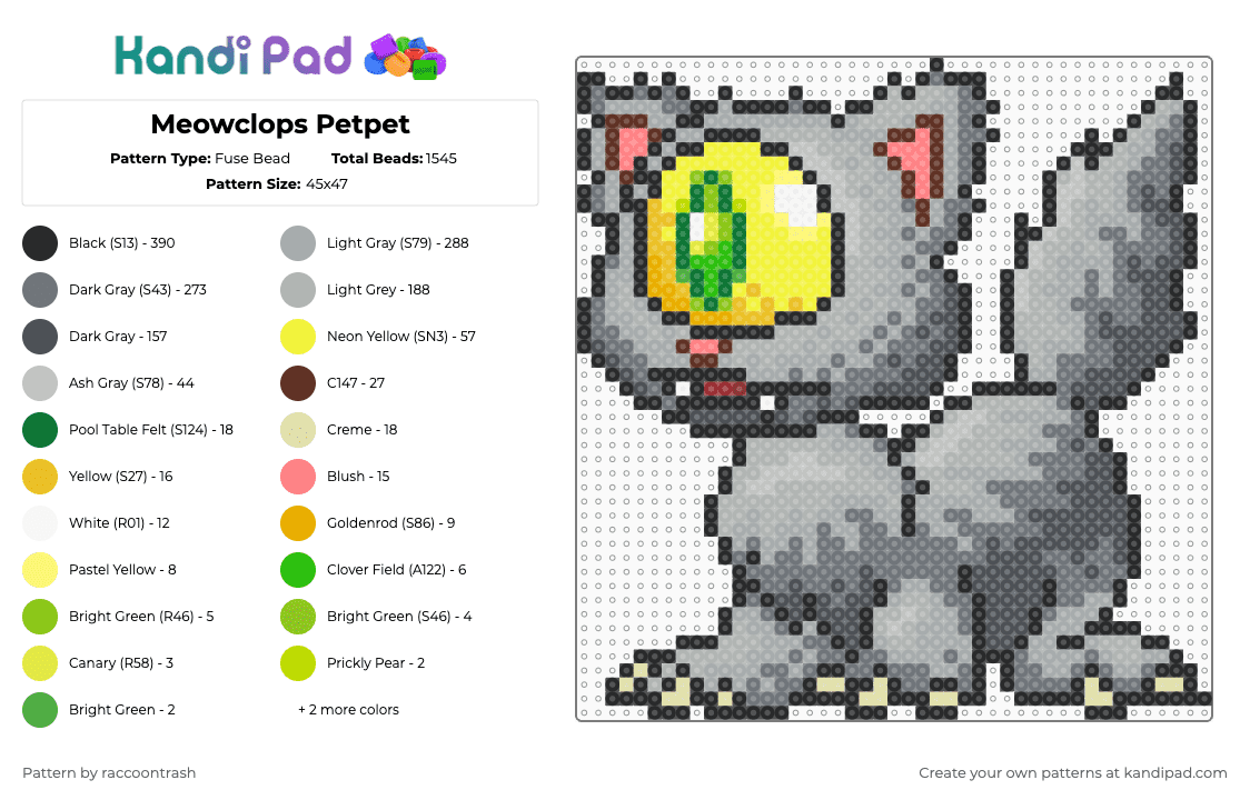 Meowclops Petpet - Fuse Bead Pattern by raccoontrash on Kandi Pad - gray,beige,neopets,petpet,meowclopse,cyclops,cat
