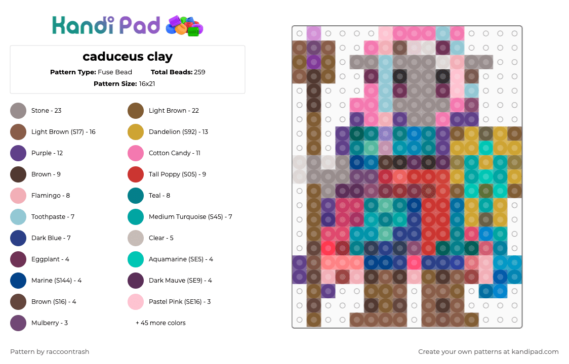 caduceus clay - Fuse Bead Pattern by raccoontrash on Kandi Pad - tan,gray,blue,colorful,mighty nein,critical role,caduceus,dnd