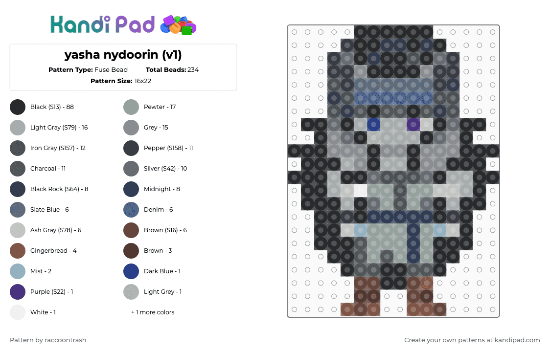 yasha nydoorin (v1) - Fuse Bead Pattern by raccoontrash on Kandi Pad - black,purple,gray,mighty nein,critical role,dnd,yasha
