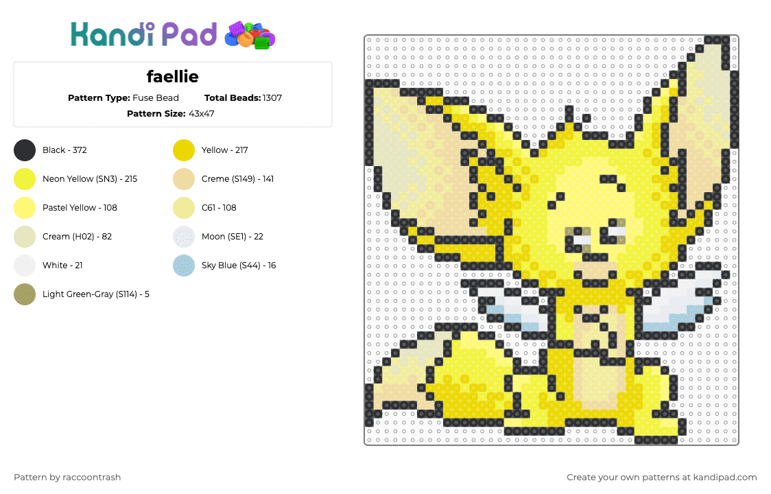 faellie - Fuse Bead Pattern by raccoontrash on Kandi Pad - yellow,beige,faellie,neopets,petpet