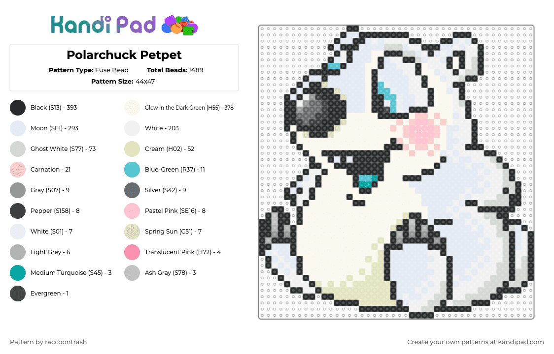 Polarchuck Petpet - Fuse Bead Pattern by raccoontrash on Kandi Pad - white,beige,neopets,petpet,polar bear
