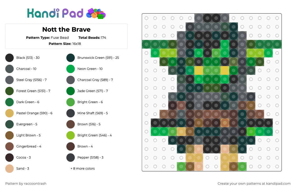Nott the Brave - Fuse Bead Pattern by raccoontrash on Kandi Pad - gray,green,brown,tan,mighty nein,critical role,dnd,nott,veth brenatto,veth