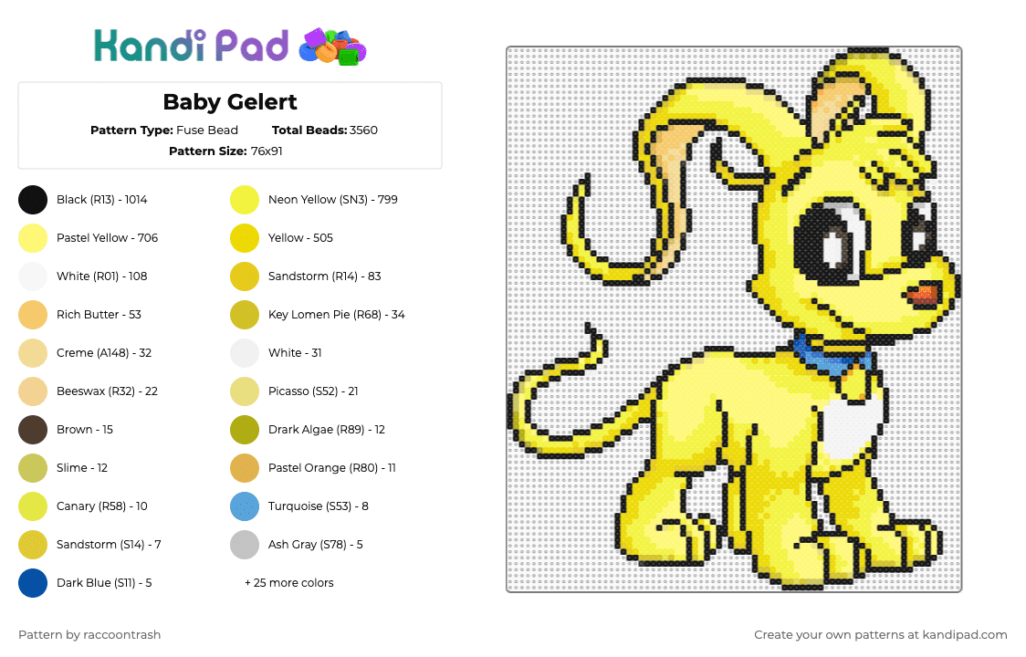 Baby Gelert - Fuse Bead Pattern by raccoontrash on Kandi Pad - yellow,neopets,baby,gelert