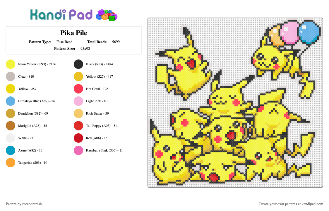 Pika Pile - Fuse Bead Pattern by raccoontrash on Kandi Pad - yellow,beige,pokemon,pikachu