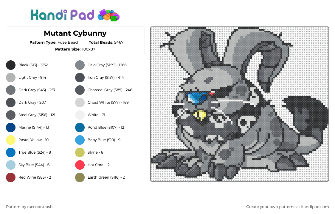 Mutant Cybunny - Fuse Bead Pattern by raccoontrash on Kandi Pad - beige,gray,purple,neopets,mutant,cybunny,bunny,rabbit,creepy