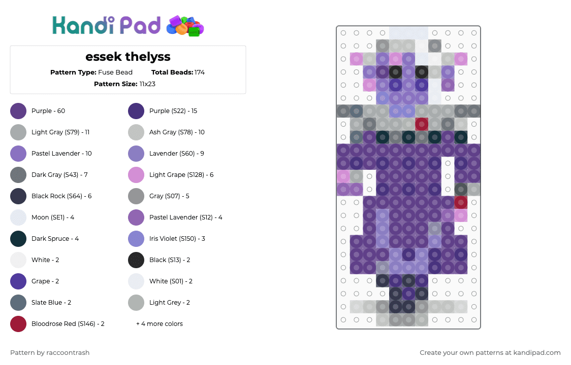 essek thelyss - Fuse Bead Pattern by raccoontrash on Kandi Pad - gray,purple,mighty nien,critical role,dnd,essek
