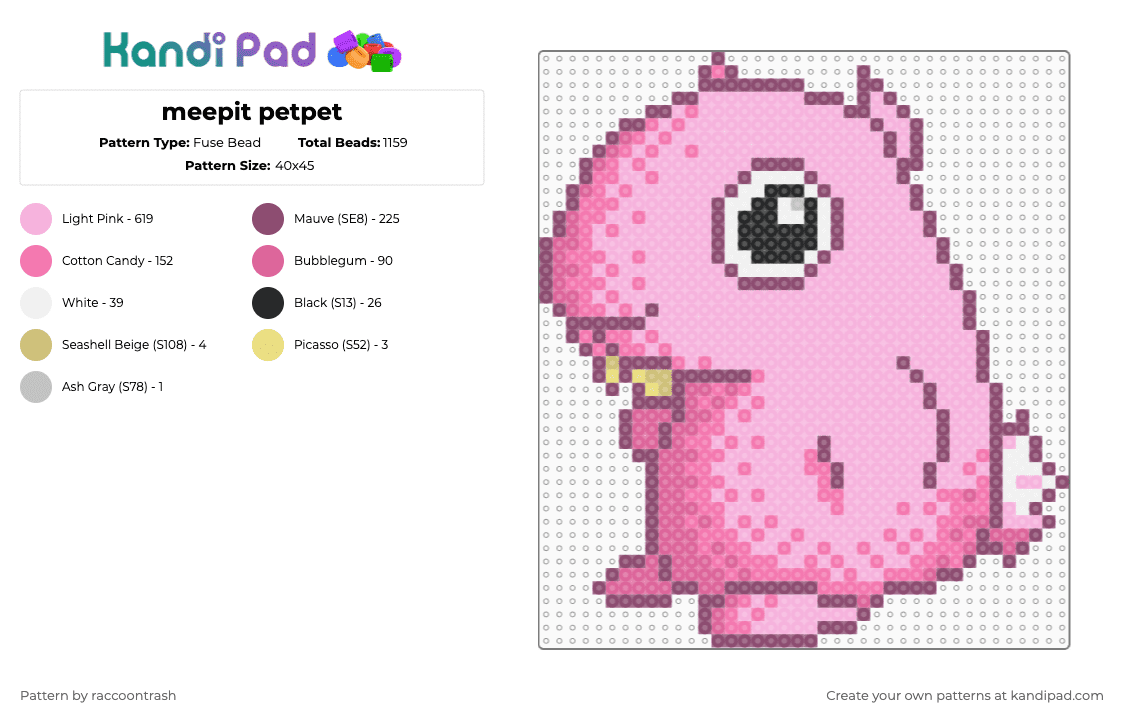 meepit petpet - Fuse Bead Pattern by raccoontrash on Kandi Pad - pink,meepit,neopets,petpet