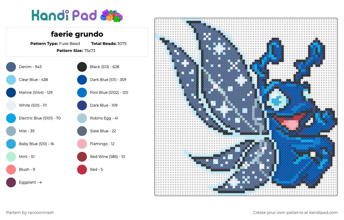 faerie grundo - Fuse Bead Pattern by raccoontrash on Kandi Pad - light blue,blue,neopets,grundo,faerie,space